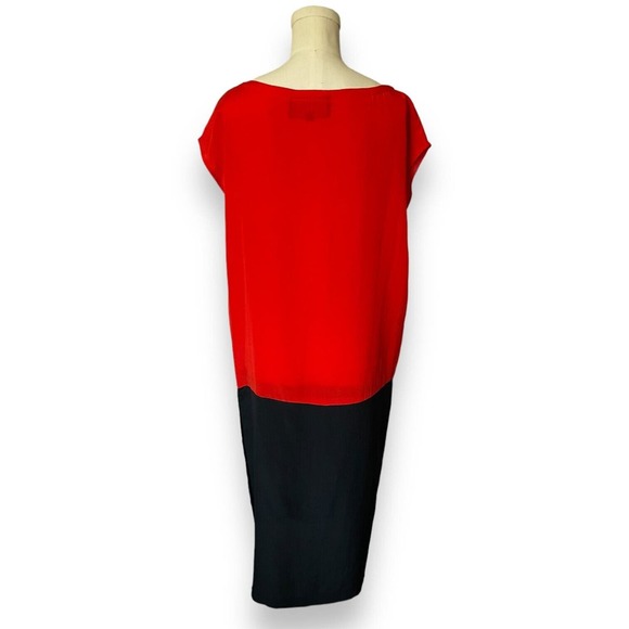 Vintage Carole Little Saint Tropez Orange-Red Black Colorblock Silk Dress Size 6 - Picture 3 of 6
